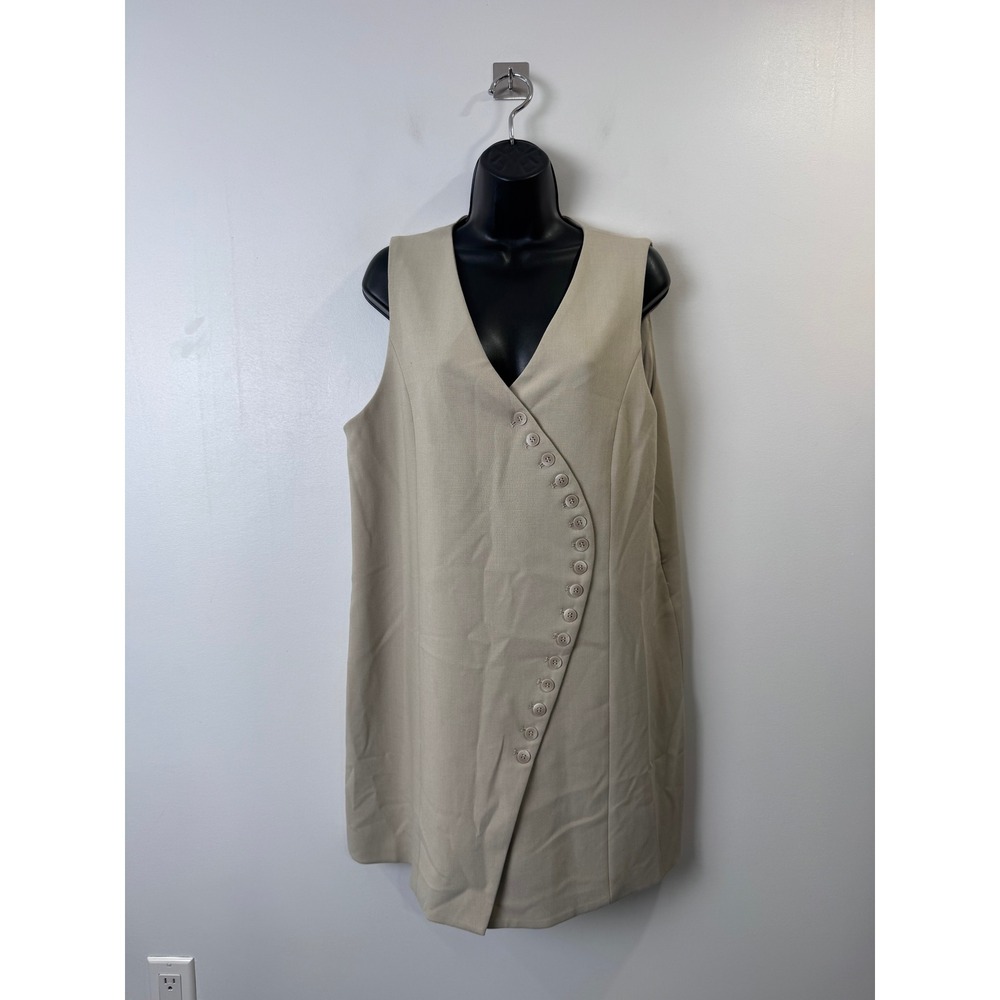 DISSH Women Beige Mini Dress Asymmetric Button Front V-Neck Size 10